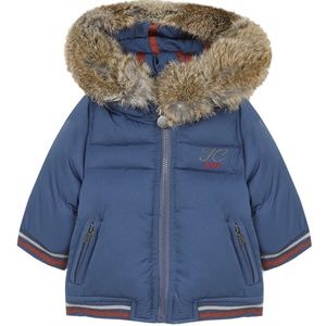 NWT Tartine et Chocolate Fur-Trim Puffer Hooded Down NAVY (12 Months)